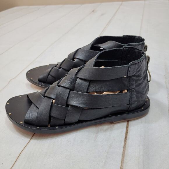 Beek Turaco woven leather sandals zipper back black gladiator renaissance boho - Picture 1 of 11